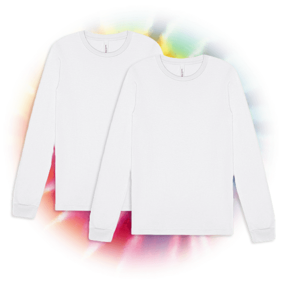 BELLA+CANVAS Adult Unisex Long Sleeve Crew T-Shirt for Tie-Dyeing, 2-Pack, Large, White