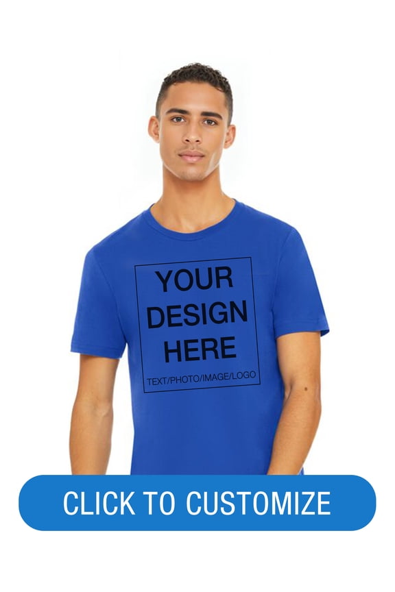 Adult Unisex Short Sleeve Crew Neck Personalized T-Shirt, Create Your Own Design, Royal Blue, X-Large