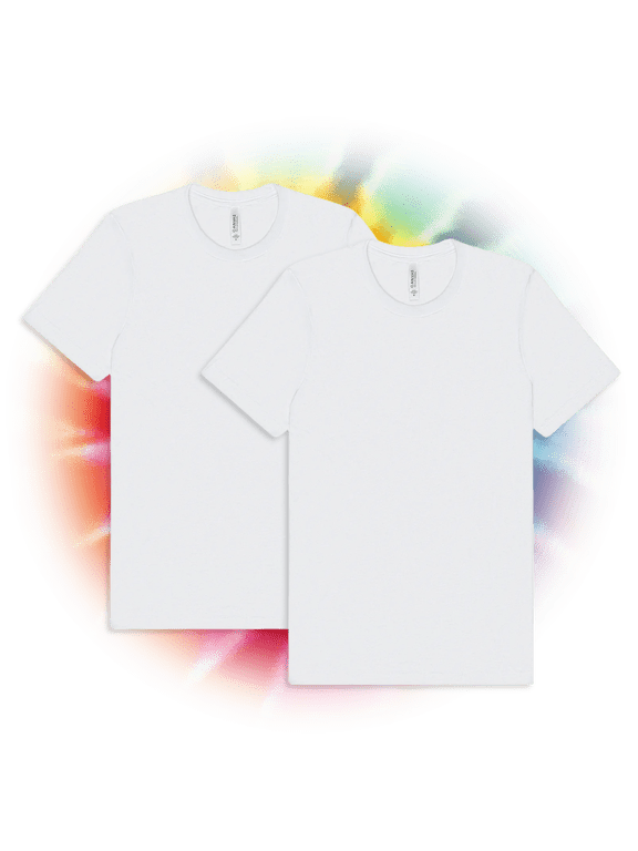 Adult Unisex Short Sleeve Crew T-Shirt for Tie-Dyeing, 2-Pack, Large, White