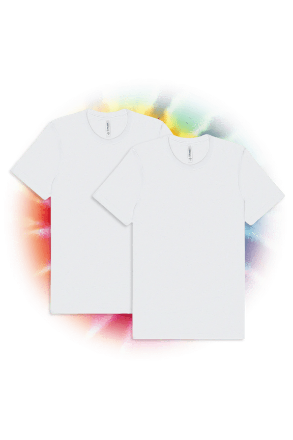 Adult Unisex Short Sleeve Crew T-Shirt for Tie-Dyeing, 2-Pack, Large, White