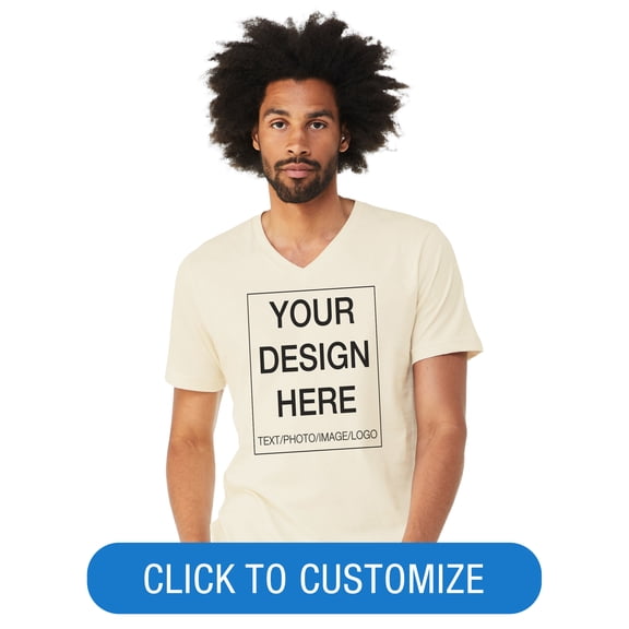 BELLA+CANVAS Adult V Neck Personalized T-Shirt, Create your own Designs, Natural, XXlarge, Unisex