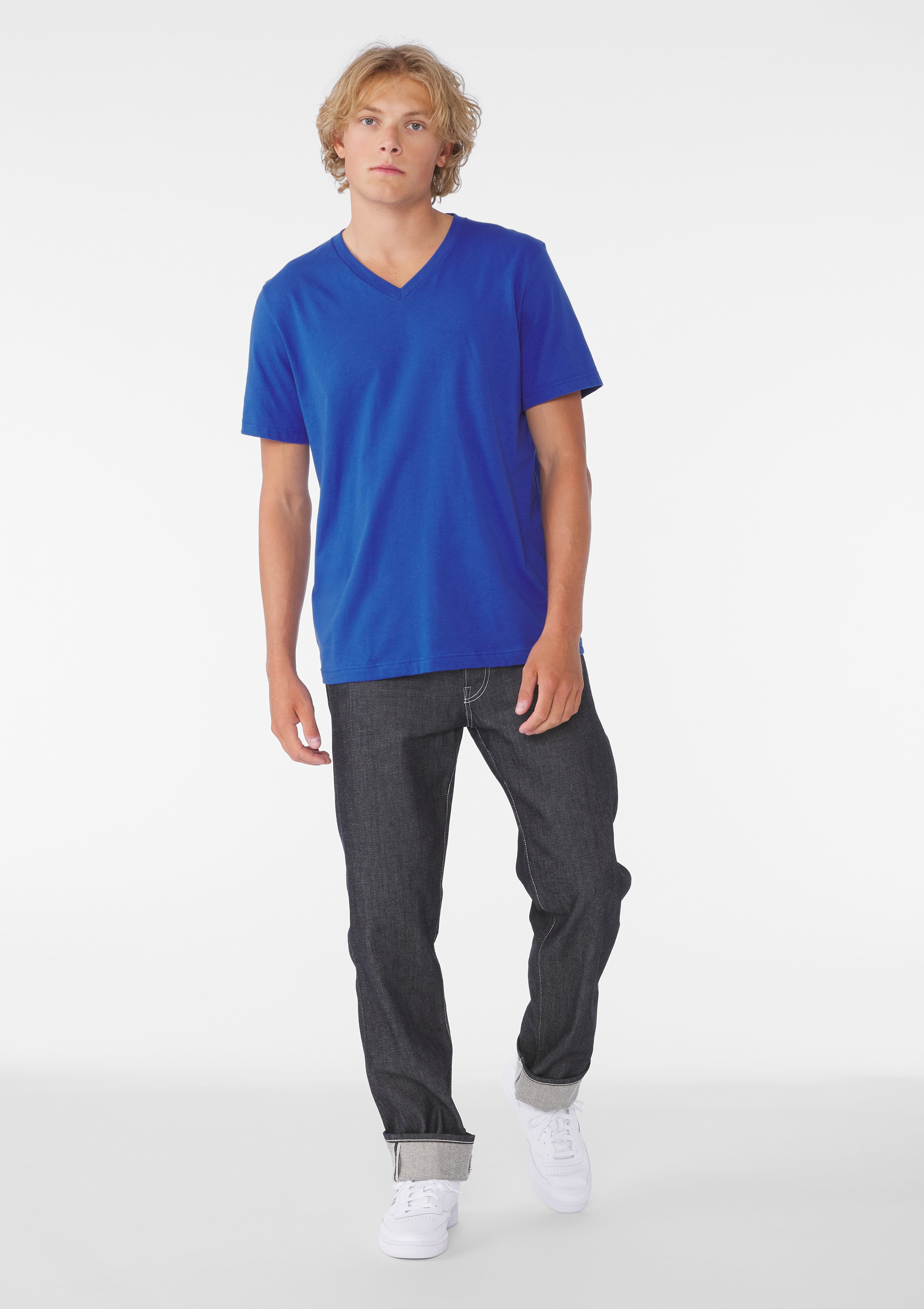 BELLA+CANVAS Adult V Neck Personalized T-Shirt, Create your own Designs, True Royal, Large, Unisex