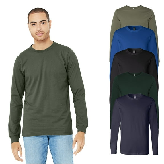 BELLA   CANVAS Crew Neck Long Sleeve Jersey T-Shirt for Men, 100 Cotton, Mix Color of 5-Pack, S