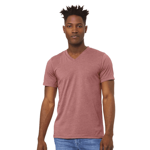 BELLA CANVAS Heather CVC T-Shirt for Men, Short Sleeve V-Neck Cotton Poly Tee, Heather Mauve, M