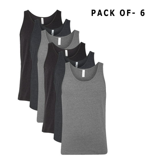 CROWN CRAZE - Heather CVC Tank for Men | Casual Ribbed Racerback Tank Top, 4.2 oz 52/48 Ring-Spun Cotton/Polyester in Assorted Colors, Pack of 6, Size XL