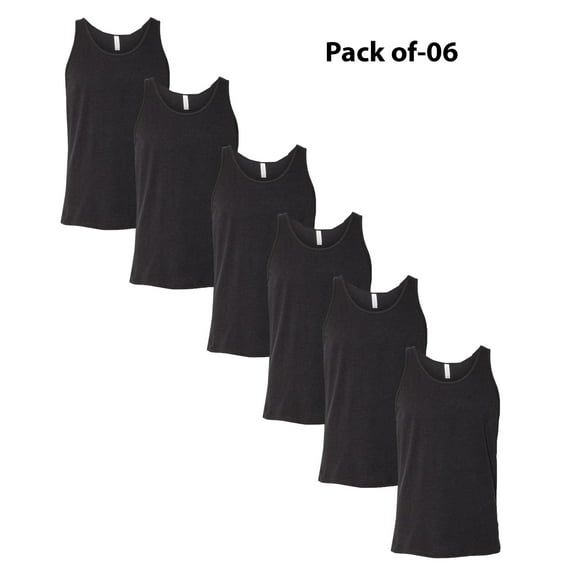 CROWN CRAZE- Heather CVC Tank for Men | Casual Ribbed Racerback, 4.2 oz 52/48 Ring-Spun Cotton/Polyester Tank Top, Black Heather, 6 Pack, Size S