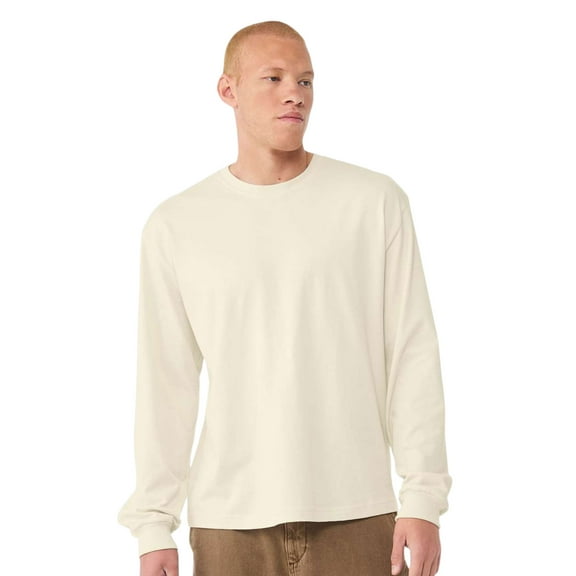 BELLA + CANVAS Heavyweight Long Sleeve T-Shirts,100% Ring-spun Cotton Crewneck Tee Shirts for Men (Naturel , XS)