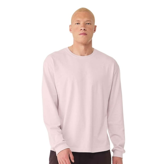BELLA + CANVAS Heavyweight Long Sleeve T-Shirts,100% Ring-spun Cotton Crewneck Tee Shirts for Men (Soft Pink , 2XL)