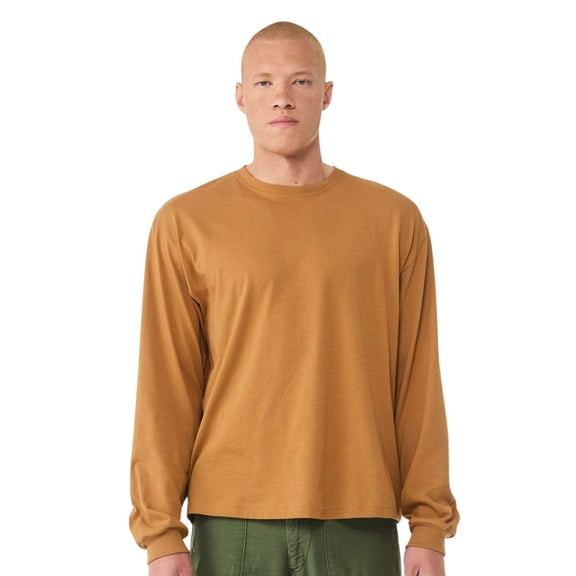 BELLA + CANVAS Heavyweight Long Sleeve T-Shirts,100% Ring-spun Cotton Crewneck Tee Shirts for Men (Toast , M)