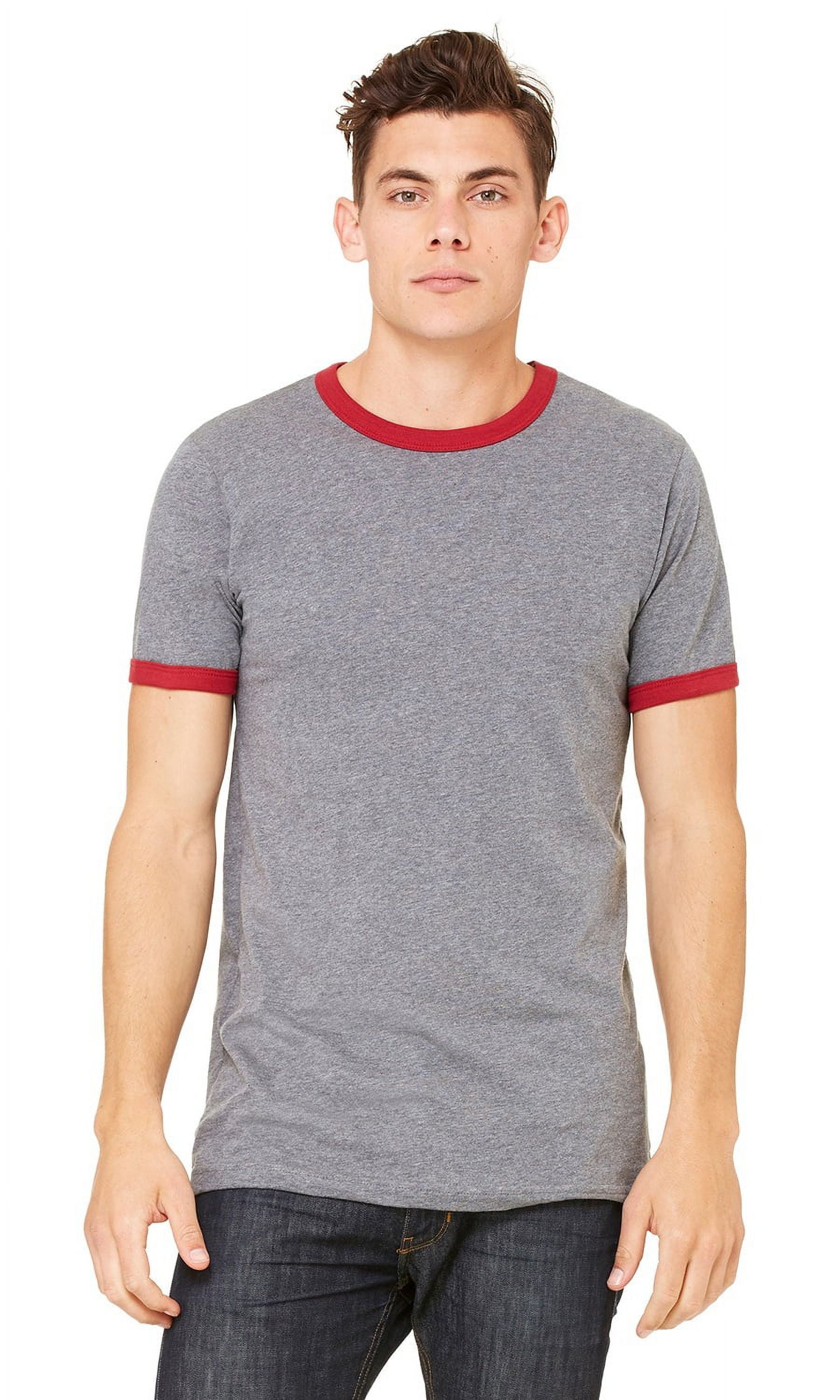 BELLA + CANVAS Jersey Heather Ringer Tee 3055, S, DEEP HTH/ CARDNL ...