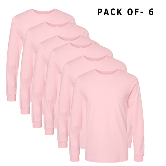 BELLA + CANVAS - Jersey Long Sleeve T-Shirts Pink – M Sizes | Unisex Crew Neck Tee Stitched Collar, 100% Airlume Combed and Ring-Spun Cotton T Shirt- Pack 6