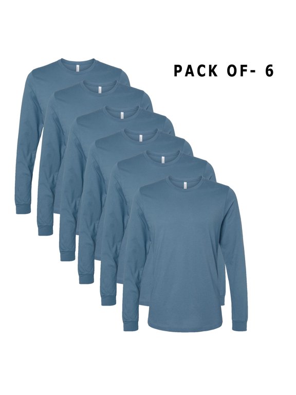 BELLA & CANVAS - Jersey Long Sleeve Tee | Causal Solid Basic 100% Airlume combed and ring-spun cotton Long Sleeve T-shirt Pack of 6, Steel Blue | Size – 3XL