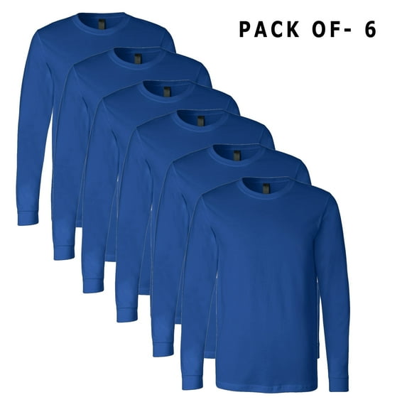 BELLA + CANVAS - Jersey Long Sleeve Tee for Men's | Crew Neck, Ring-Spun Cotton, Youth 4.2 oz Retail Fit Long Sleeve T-shirt, True Royal, Pack 6 | Size – 2XL