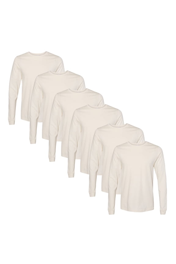 BELLA CANVAS Jersey Long Sleeve Tee, Stylish Natural Jersey Shirt for Men, 6-Pack T-Shirt, S