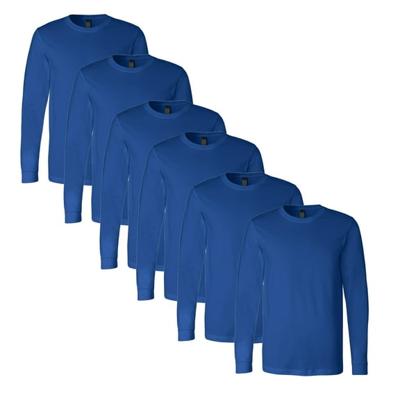 BELLA CANVAS Jersey Long Sleeve Tee for Men, Crewneck True Royal Casual T-Shirt, 6-Pack Shirts, 3XL