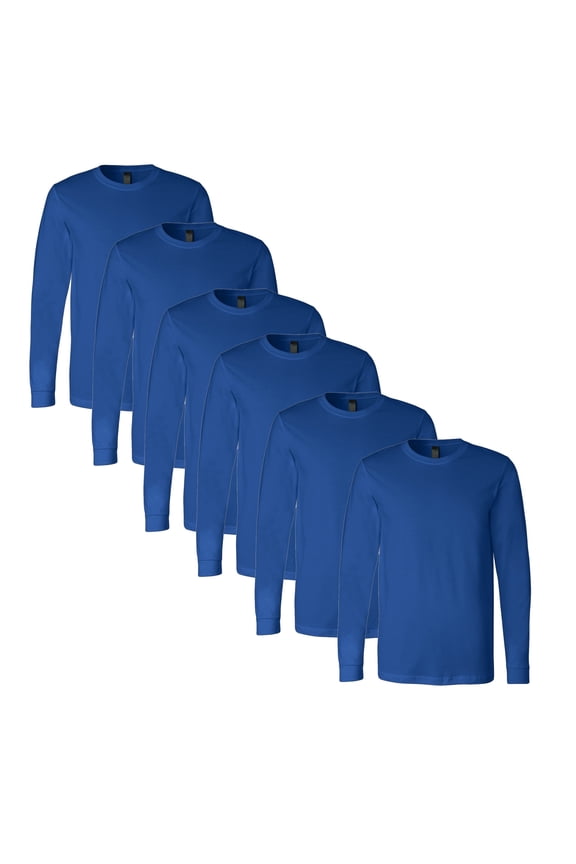BELLA CANVAS Jersey Long Sleeve Tee for Men, Crewneck True Royal Casual T-Shirt, 6-Pack Shirts, M