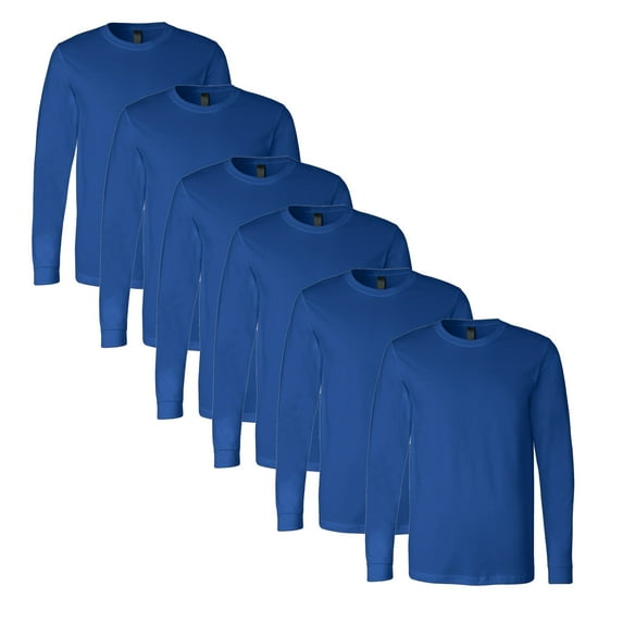 BELLA CANVAS Jersey Long Sleeve Tee for Men, Crewneck True Royal Casual T-Shirt, 6-Pack Shirts, S