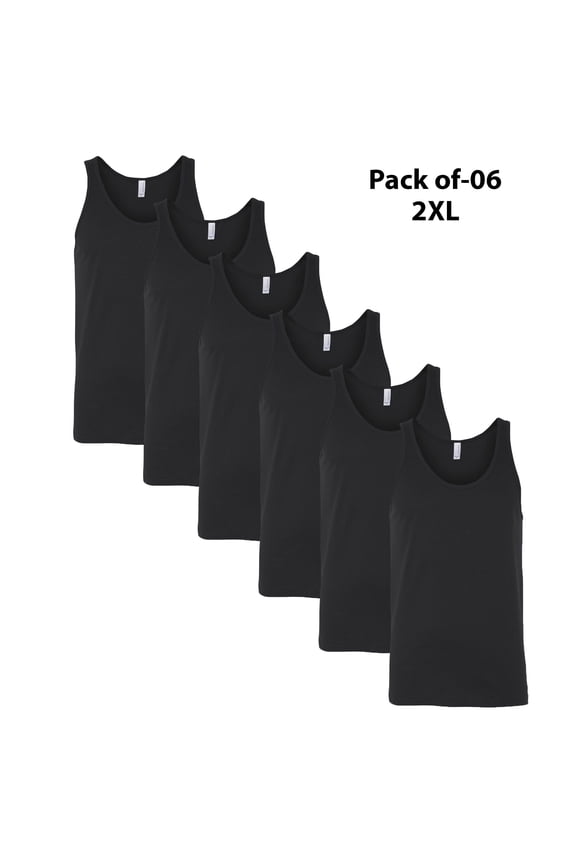 BELLA CANVAS Jersey Tank Tops | Men's Black Sleeveless T-Shirt, Unisex Tank Top for Men, Pack-6, Size-2XL