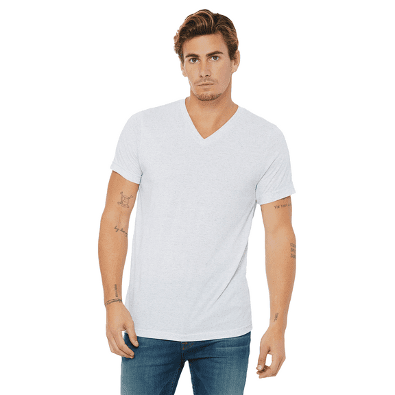 BELLA   CANVAS Jersey V-Neck T-Shirt for Men, Short Sleeve Cotton Tee, Ash, Size-2XL