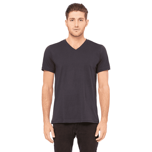 BELLA   CANVAS Jersey V-Neck T-Shirt for Men, Short Sleeve Cotton Tee, Dark Grey, Size-M