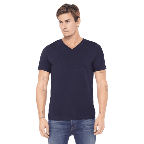 BELLA CANVAS Jersey V-Neck T-Shirt for Men, Short Sleeve Cotton Tee, Navy, Size-2XL