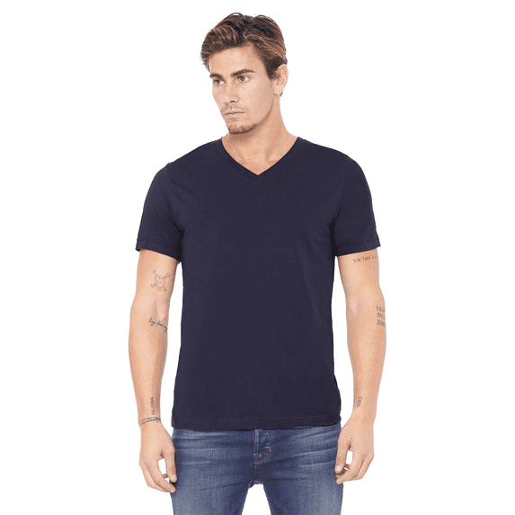 BELLA + CANVAS Jersey V-Neck T-Shirt for Men, Short Sleeve Cotton Tee, Navy, Size-M