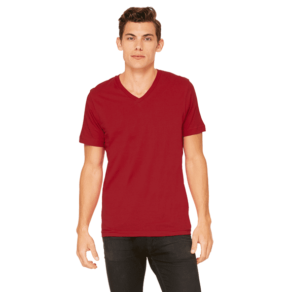 BELLA + CANVAS Jersey V-Neck T-Shirt for Men, Short Sleeve Cotton Tee, Red, Size-XL