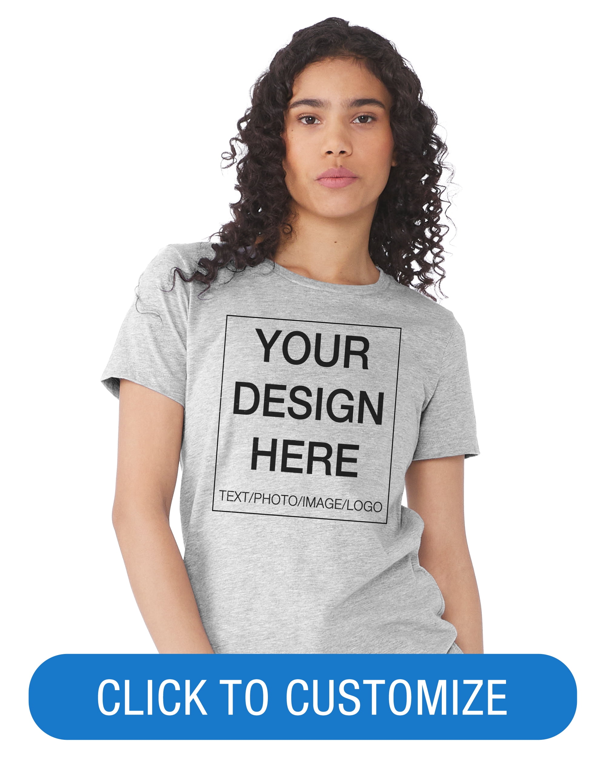BELLA+CANVAS Ladies Crew Neck Personalized T-Shirt, Create your own Designs, Athletic Heather, Grey, Large