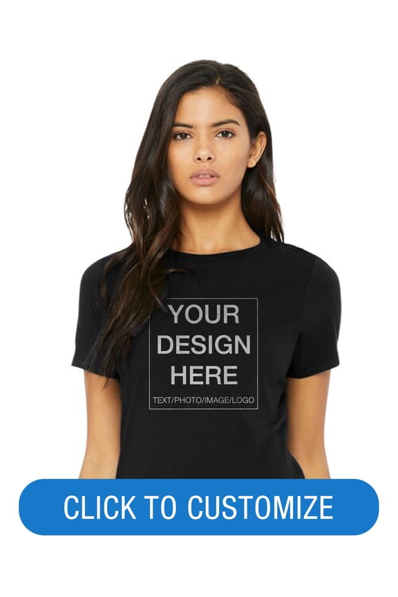 Ladies Crew Neck Personalized T-Shirt, Create your own Designs, Black, Large