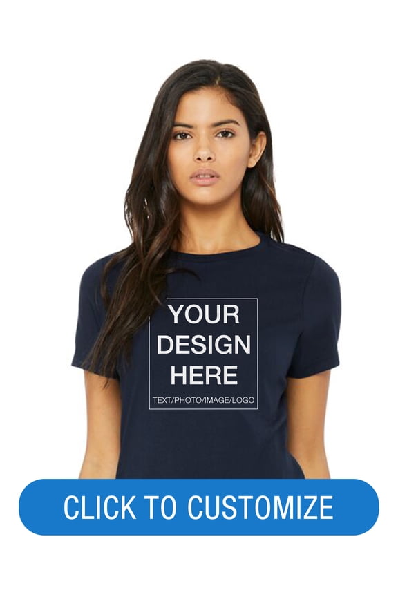Ladies Crew Neck Personalized T-Shirt, Create your own Designs, Navy, Large