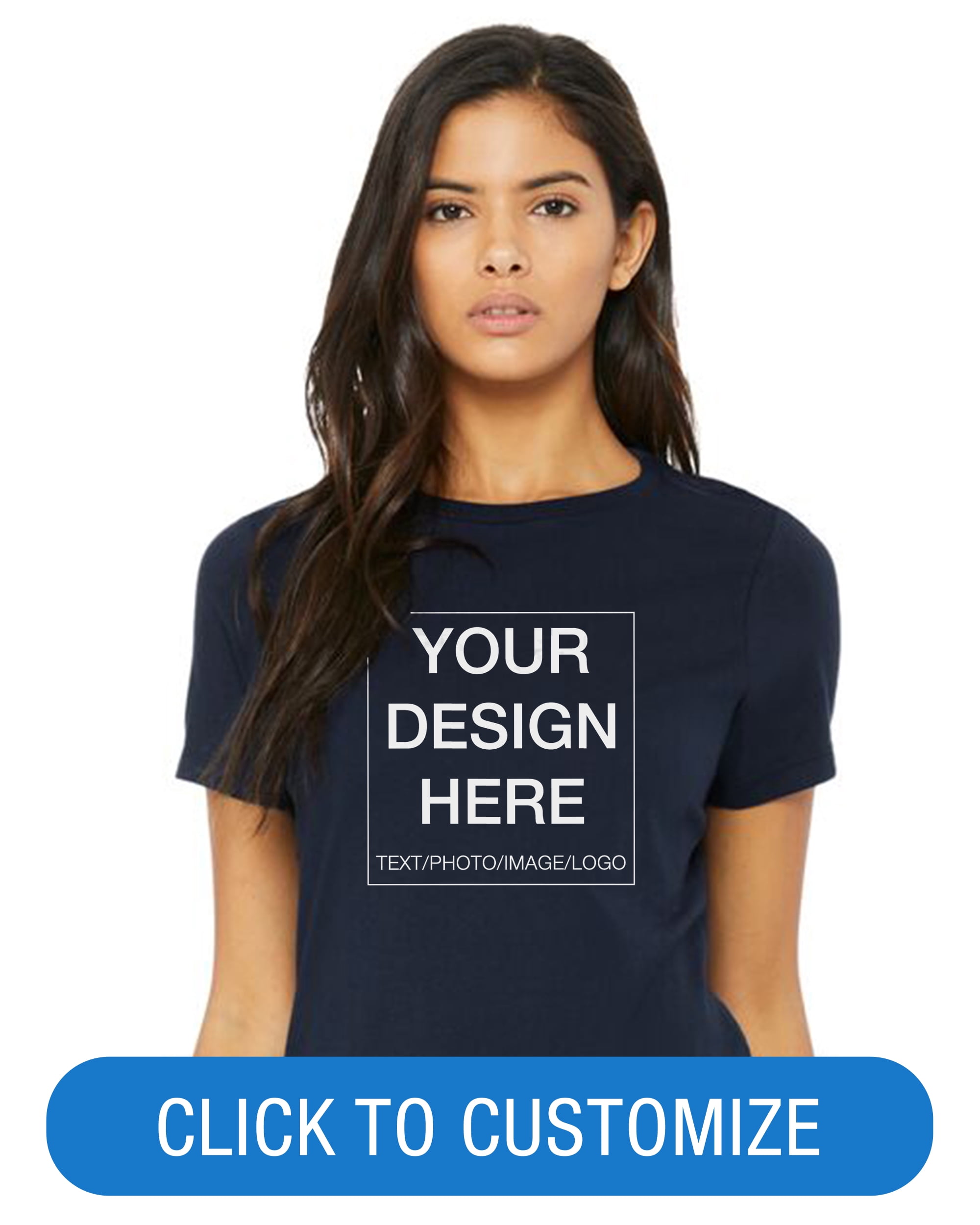 BELLA+CANVAS Ladies Crew Neck Personalized T-Shirt, Create your own Designs, Navy, XXL