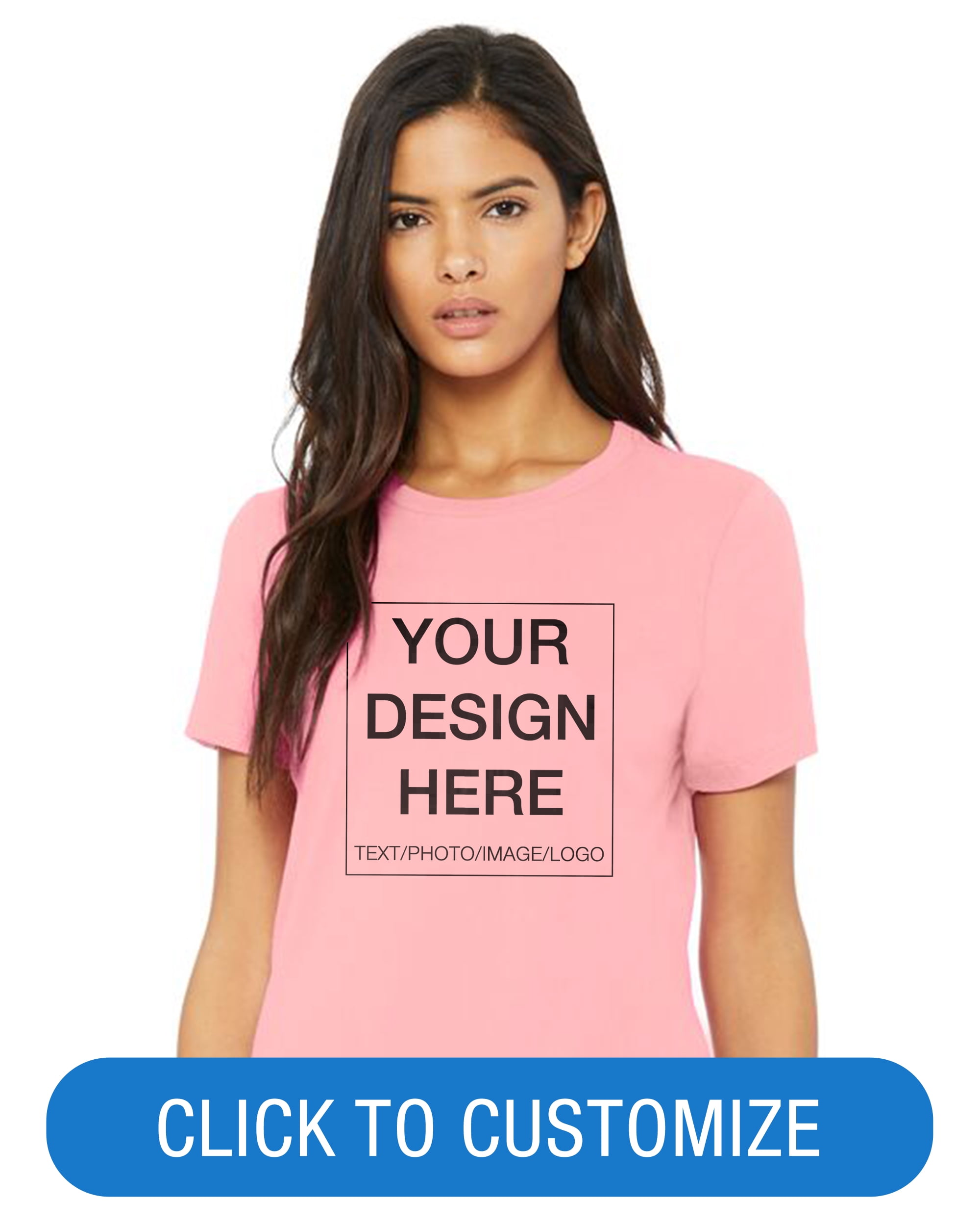 BELLA+CANVAS Ladies Crew Neck Personalized T-Shirt, Create your own Designs, Pink, Large