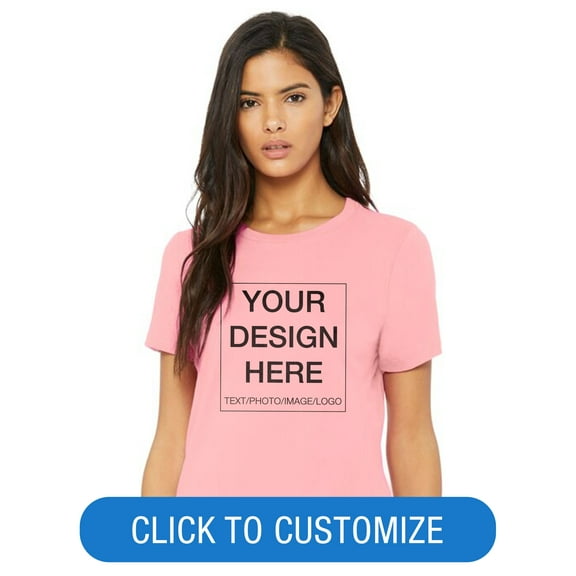 BELLA+CANVAS Ladies Crew Neck Personalized T-Shirt, Create your own Designs, Pink, Large