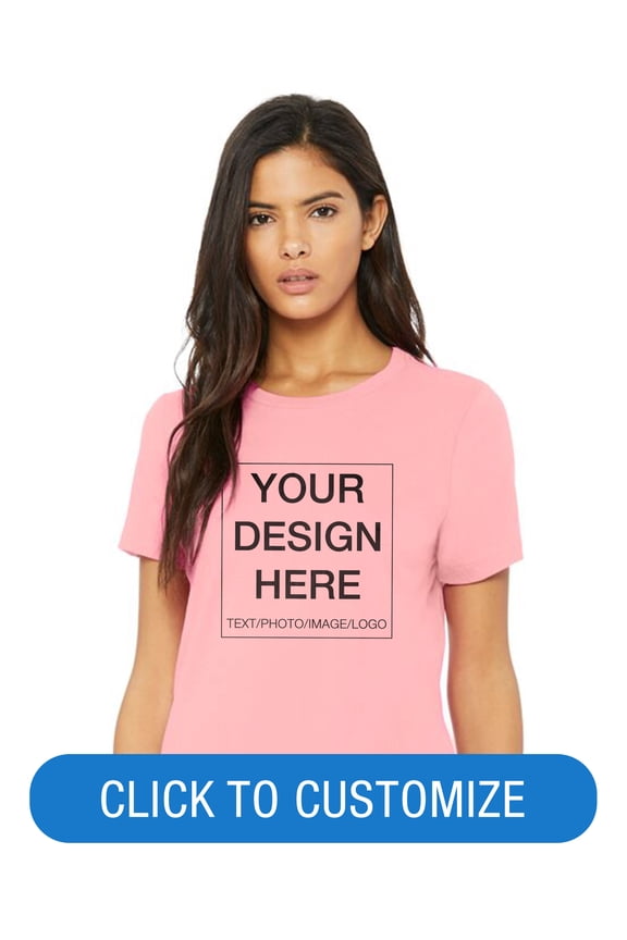 Ladies Crew Neck Personalized T-Shirt, Create your own Designs, Pink, Large
