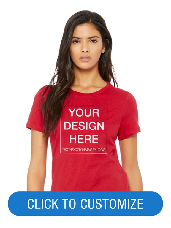 Ladies Crew Neck Personalized T-Shirt, Create your own Designs, Red, Small