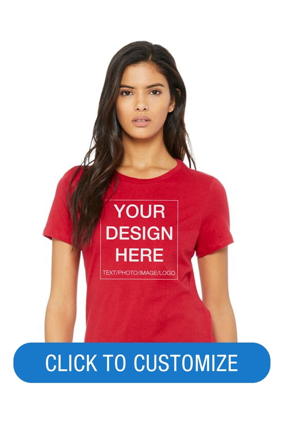 Ladies Crew Neck Personalized T-Shirt, Create your own Designs, Red, XL