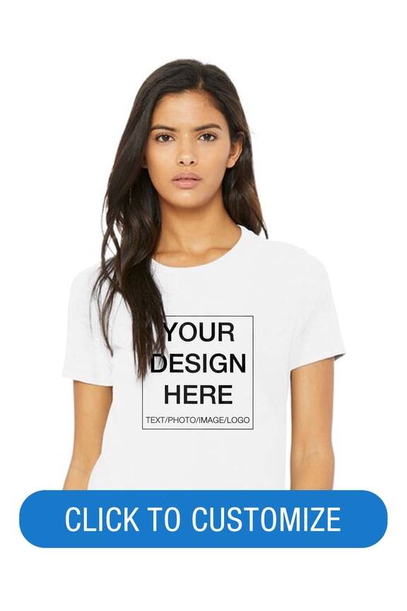 Ladies Crew Neck Personalized T-Shirt, Create your own Designs, White, Large