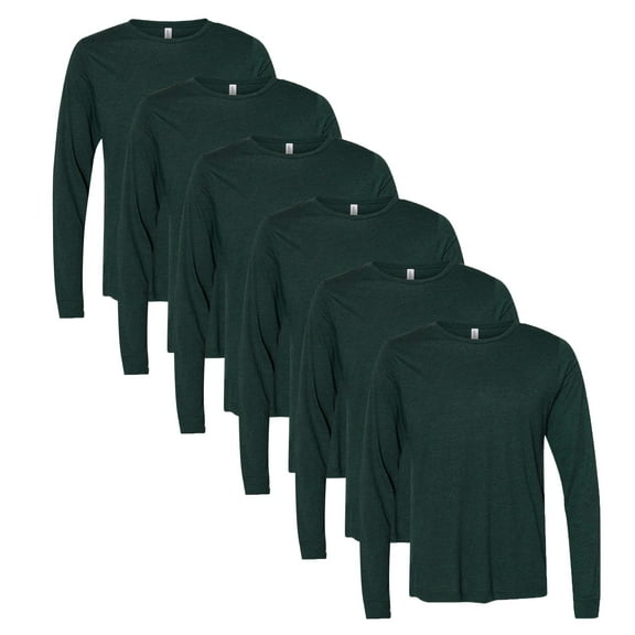 BELLA + CANVAS - Long Sleeve T-Shirt For Man | Emerald Triblend Color Tee 3.8oz 50/25/25 Polyester Combed and Ring-Spun Cotton/Rayon, Size S, Pack of 6
