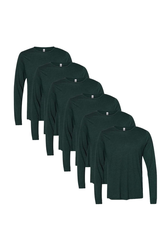 BELLA + CANVAS - Long Sleeve T-Shirt For Man | Emerald Triblend Color Tee 3.8oz 50/25/25 Polyester Combed and Ring-Spun Cotton/Rayon, Size S, Pack of 6