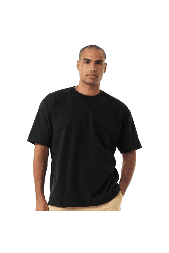 BELLA + CANVAS Men 7.5 oz Heavyweight T-Shirt, Short Sleeve Crew Neck Cotton Tee, Black, L