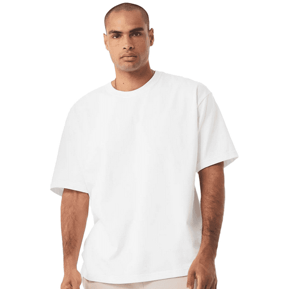 BELLA CANVAS Men 7.5 oz Heavyweight T-Shirt, Short Sleeve Crew Neck Cotton Tee, White, S