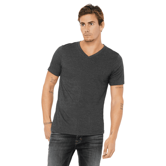 BELLA   CANVAS Men Heather CVC T-Shirt, Short Sleeve V-Neck Cotton Poly Tee, Dark Grey Heather, L
