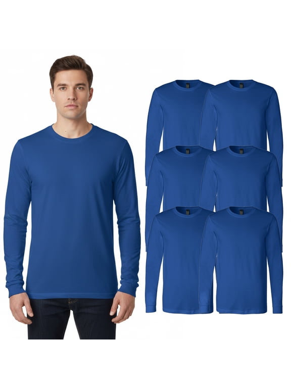 BELLA + CANVAS Men Jersey Crewneck T-Shirt, Long Sleeve True Royal Tee Bulk, 6 pack, 3XL