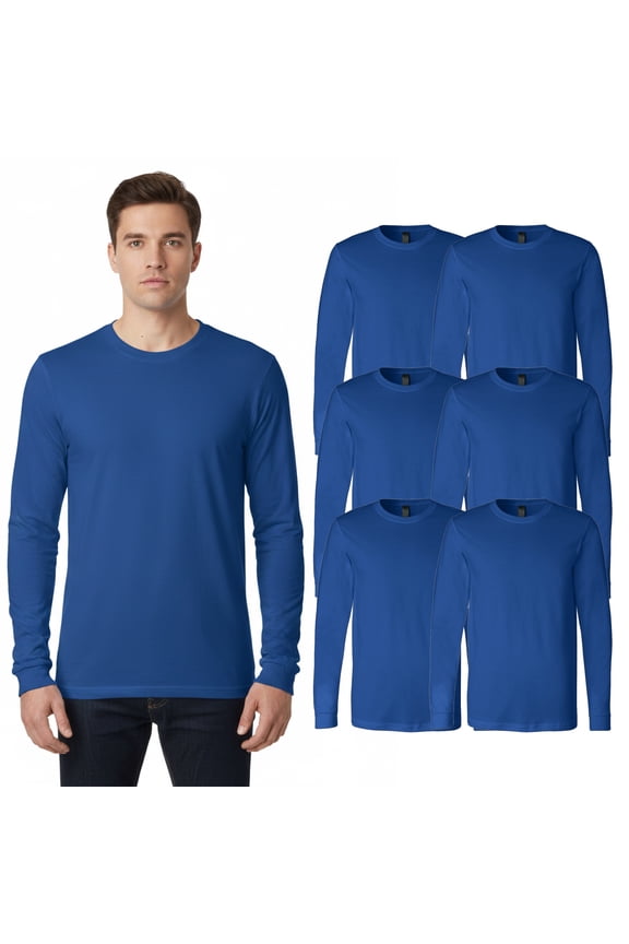 BELLA + CANVAS Men Jersey Crewneck T-Shirt, Long Sleeve True Royal Tee Bulk, 6 pack, M