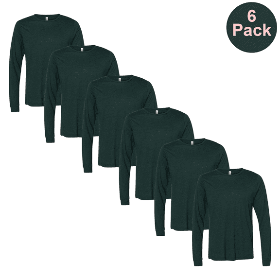 BELLA   CANVAS Men Long Sleeve T-Shirt, Crew Neck Printable blank Tee, Emerald Triblend, 6-Pack, 2XL