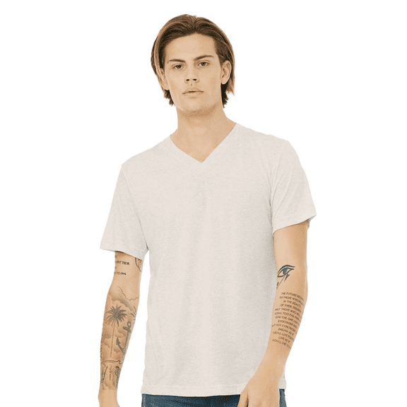 BELLA   CANVAS Men Triblend V-Neck T-Shirt, Short Sleeve Cotton-Poly-Rayon Tee, Oatmeal Triblend XL