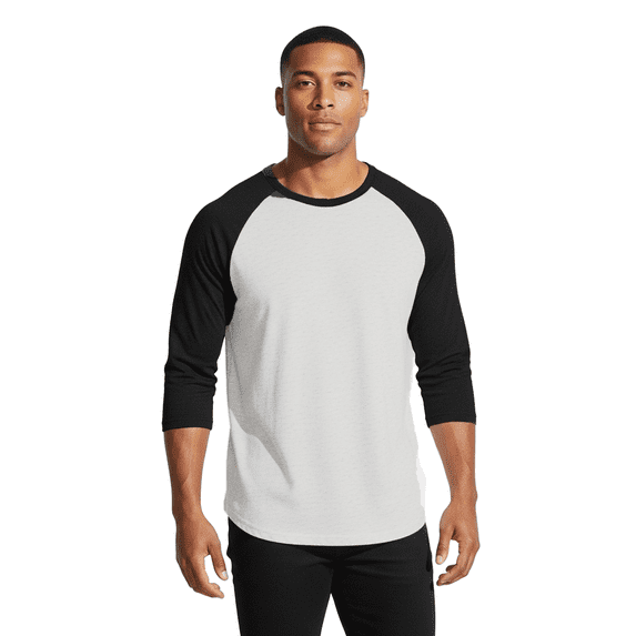 BELLA + CANVAS Men's Baseball T-Shirt, 3/4 Sleeve Raglan Tee, Soft Cotton Blend, White Fleck/ Charcoal Triblend, M