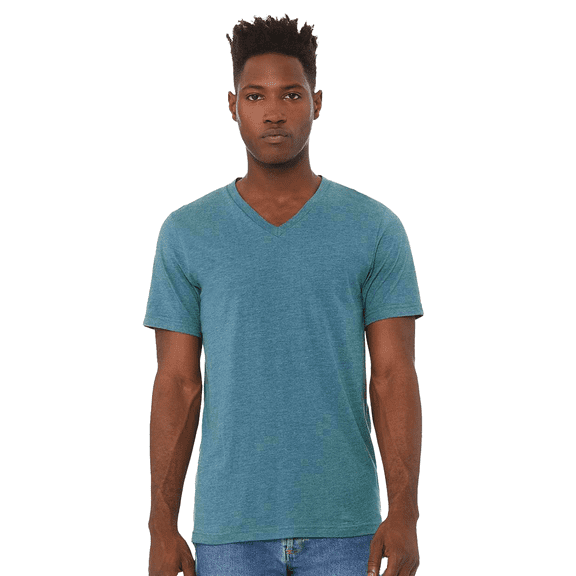 BELLA + CANVAS Men’s Heather CVC T-Shirt, Short Sleeve V-Neck Cotton Poly Tee Heather Deep Teal, XL