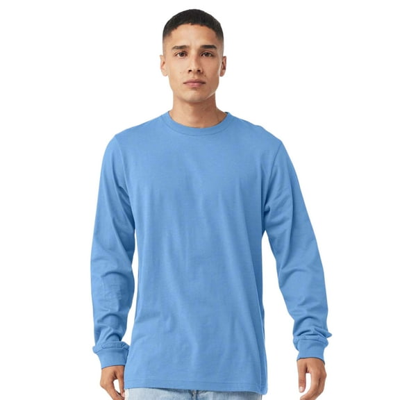 BELLA CANVAS Men’s Heavyweight Long Sleeve T-Shirt 52/48 Ring-Spun Cotton/Polyester Crewneck Heavy Casual Tee (Heather-Carolina-Blue, L)