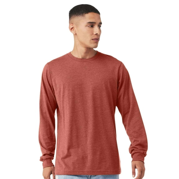 BELLA CANVAS Men’s Heavyweight Long Sleeve T-Shirt 52/48 Ring-Spun Cotton/Polyester Crewneck Heavy Casual Tee (Heather-Clay, XS)